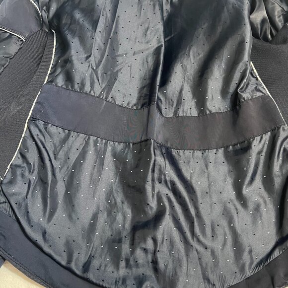 ZARA WOMAN Dark Navy Quilted Jacket L Moto Zip Short Puffer Biker Style Fall - Picture 10 of 10